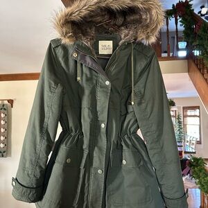 Green Parka with Faux Fur Hood